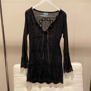 COPY - COPY - Letarte Black gauze eyelet lace cover-up dress